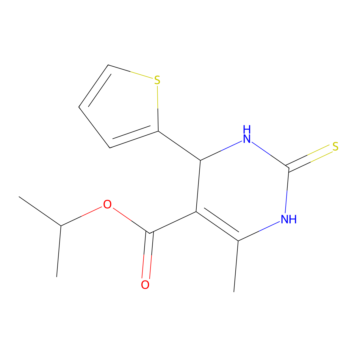 Isopropyl 6-methyl-4-(thiophen-2-yl)-2-thioxo-1,2,3,4-tetrahydropyrimidine-5-carboxylate molecular structure, CAS 518982-84-8