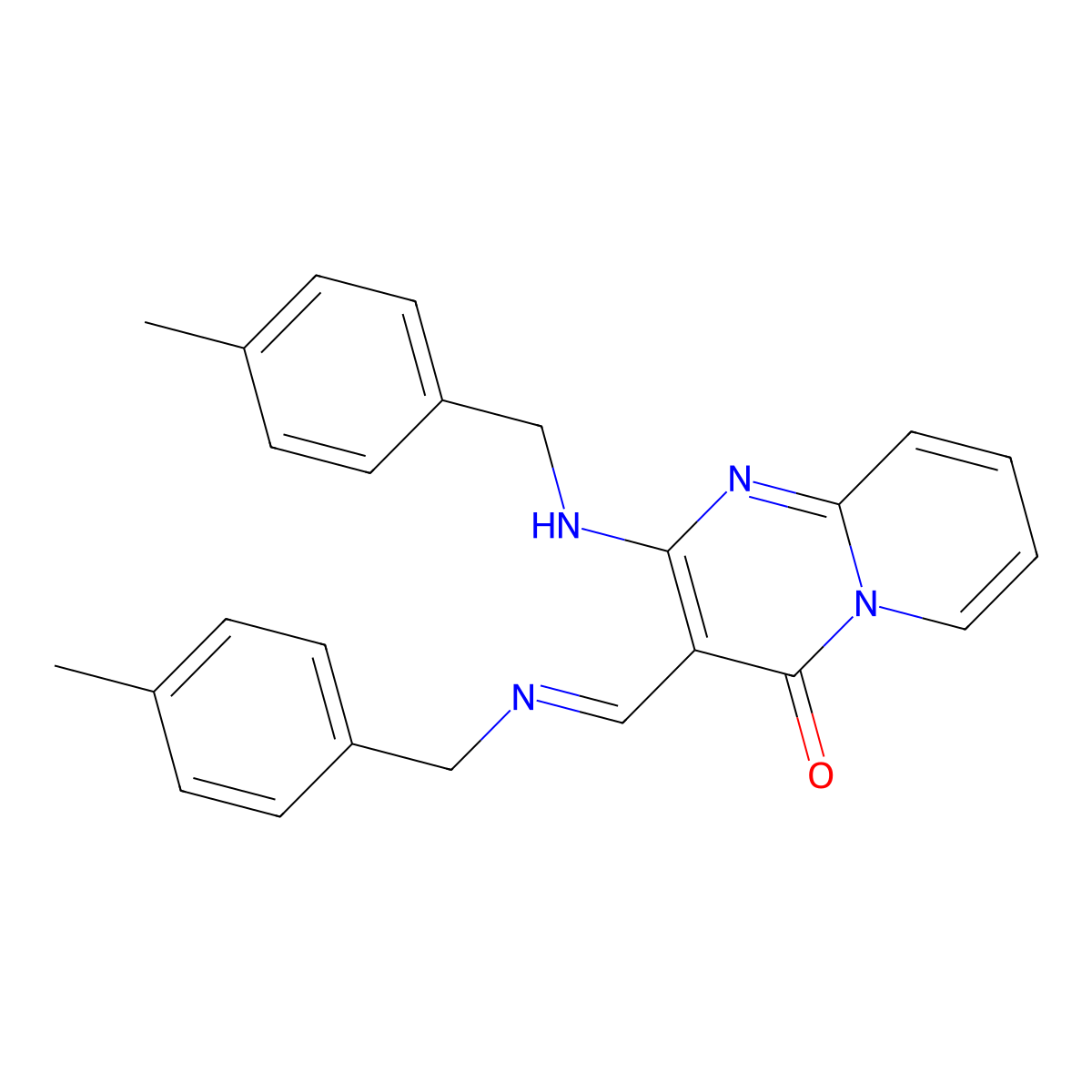 (E)-2-((4-methylbenzyl)amino)-3-(((4-methylbenzyl)imino)methyl)-4H-pyrido[1,2-a]pyrimidin-4-one molecular structure, CAS 518984-87-7
