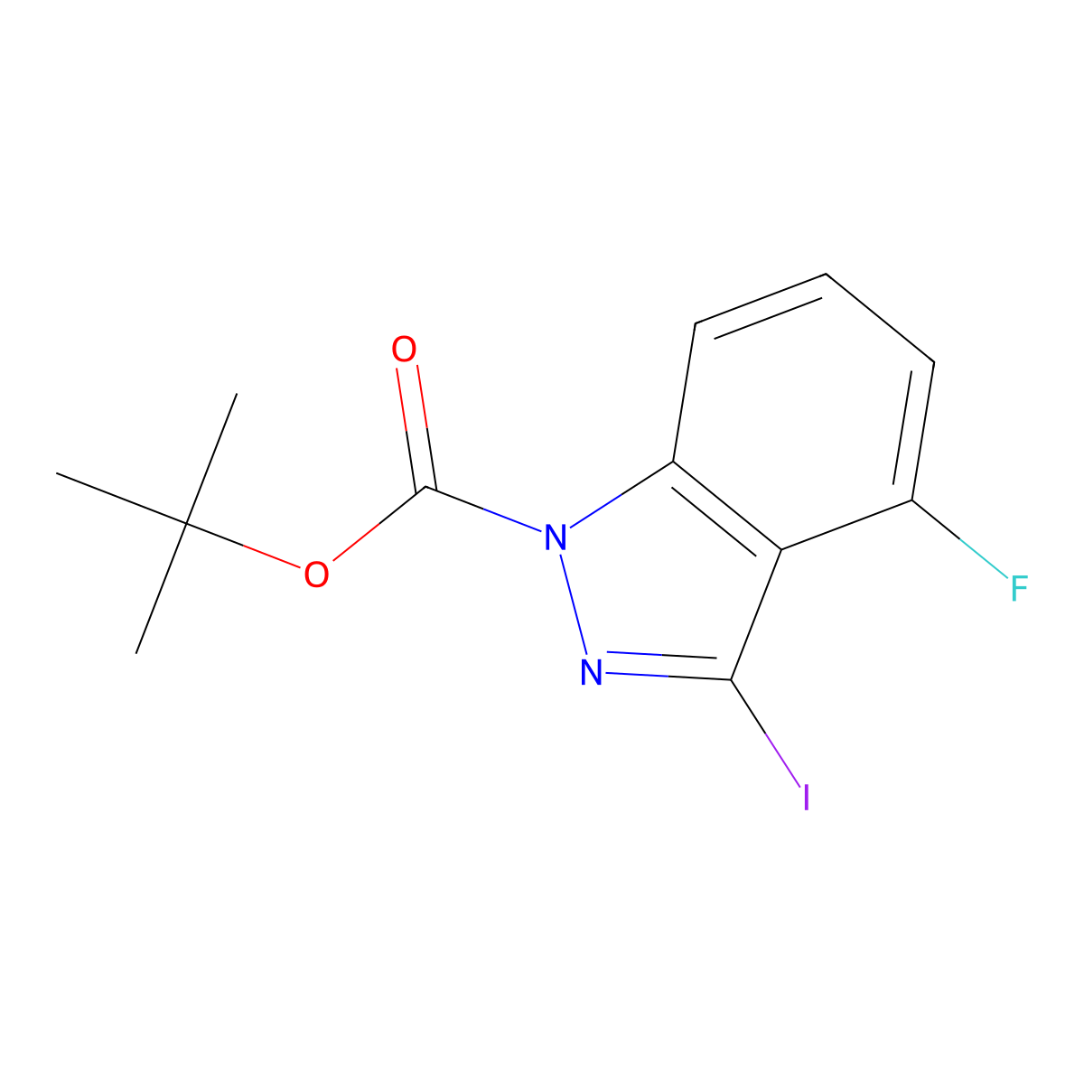 Tert-butyl 4-fluoro-3-iodo-1H-indazole-1-carboxylate molecular structure, CAS 518990-29-9