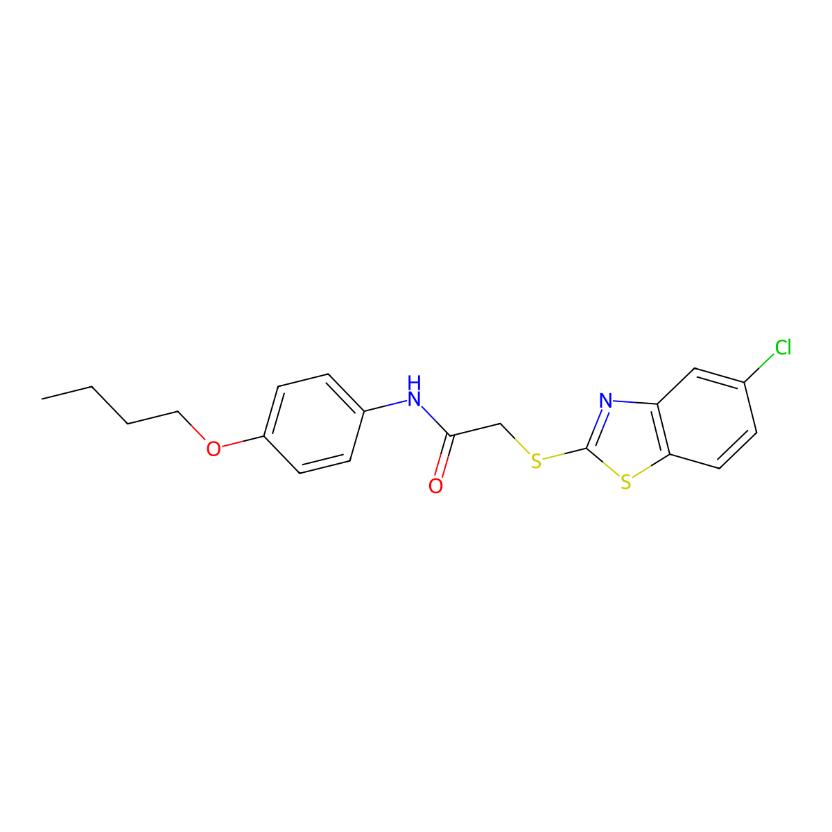 N-(4-butoxyphenyl)-2-[(5-chloro-1,3-benzothiazol-2-yl)sulfanyl]acetamide molecular structure, CAS 518992-05-7