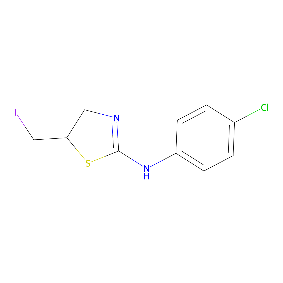 N-(4-chlorophenyl)-N-[5-(iodomethyl)-4,5-dihydro-1,3-thiazol-2-yl]amine molecular structure, CAS 518995-37-4