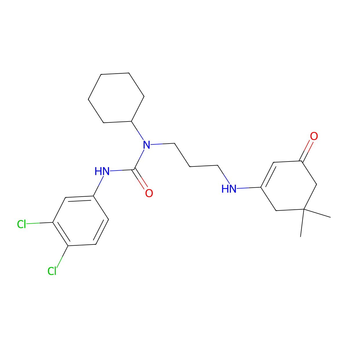 1-Cyclohexyl-3-(3,4-dichlorophenyl)-1-{3-[(5,5-dimethyl-3-oxocyclohex-1-en-1-yl)amino]propyl}urea molecular structure, CAS 518995-76-1