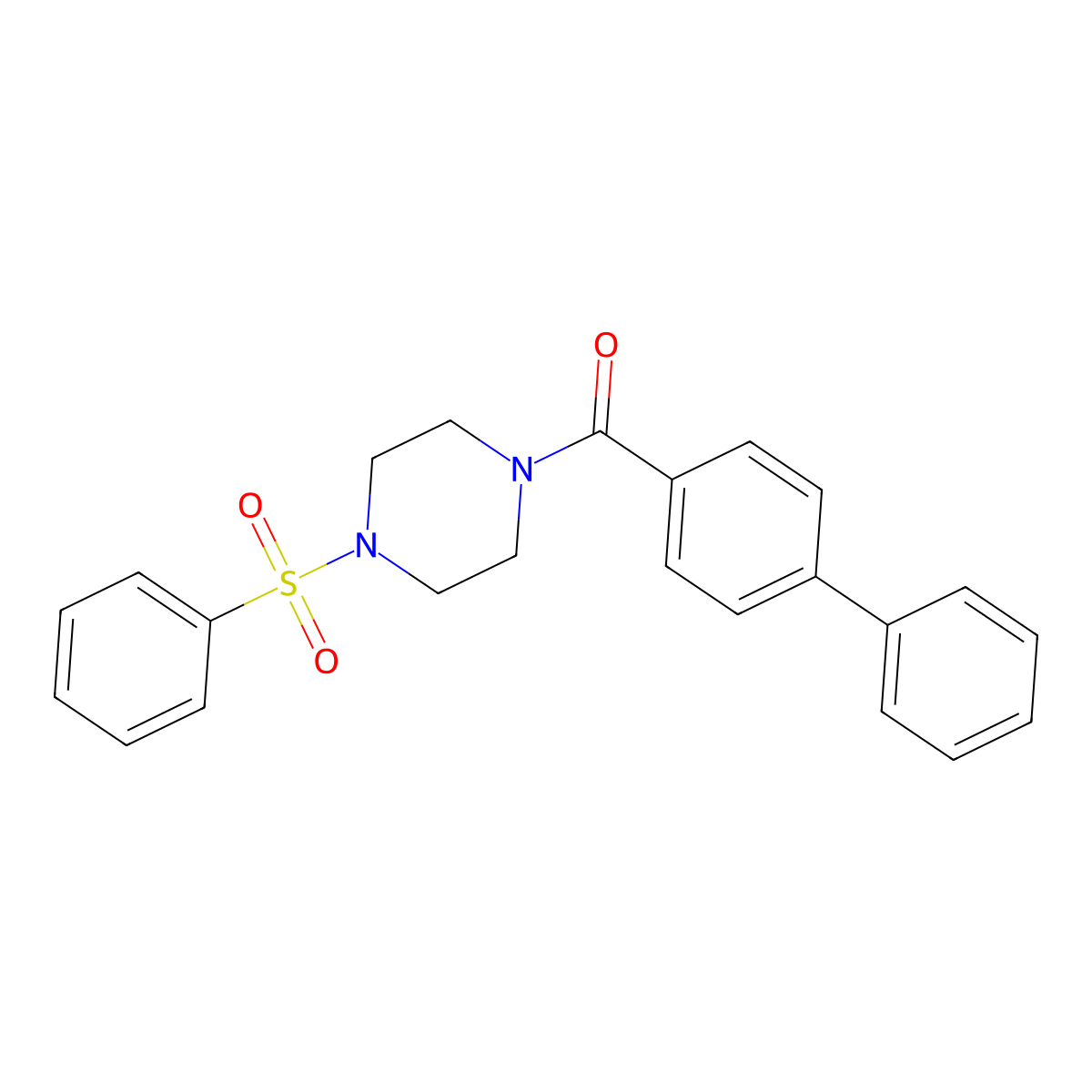 [4-(Benzenesulfonyl)piperazin-1-yl]-(4-phenylphenyl)methanone molecular structure, CAS 518996-40-2