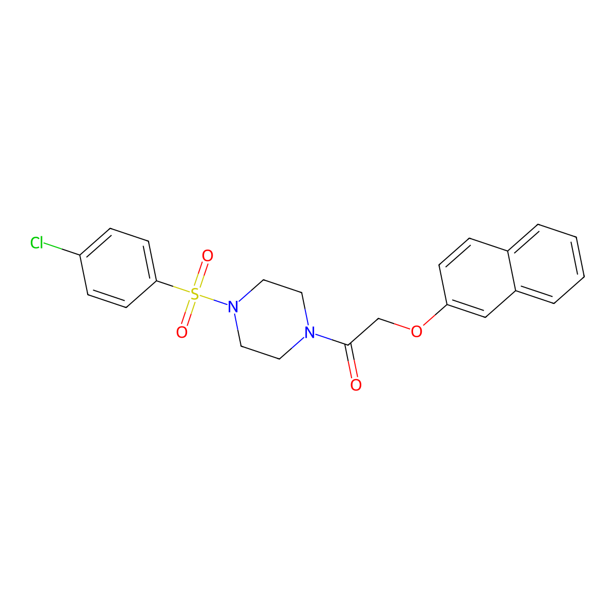 1-[4-(4-Chlorophenyl)sulfonylpiperazin-1-yl]-2-naphthalen-2-yloxyethanone molecular structure, CAS 518996-42-4