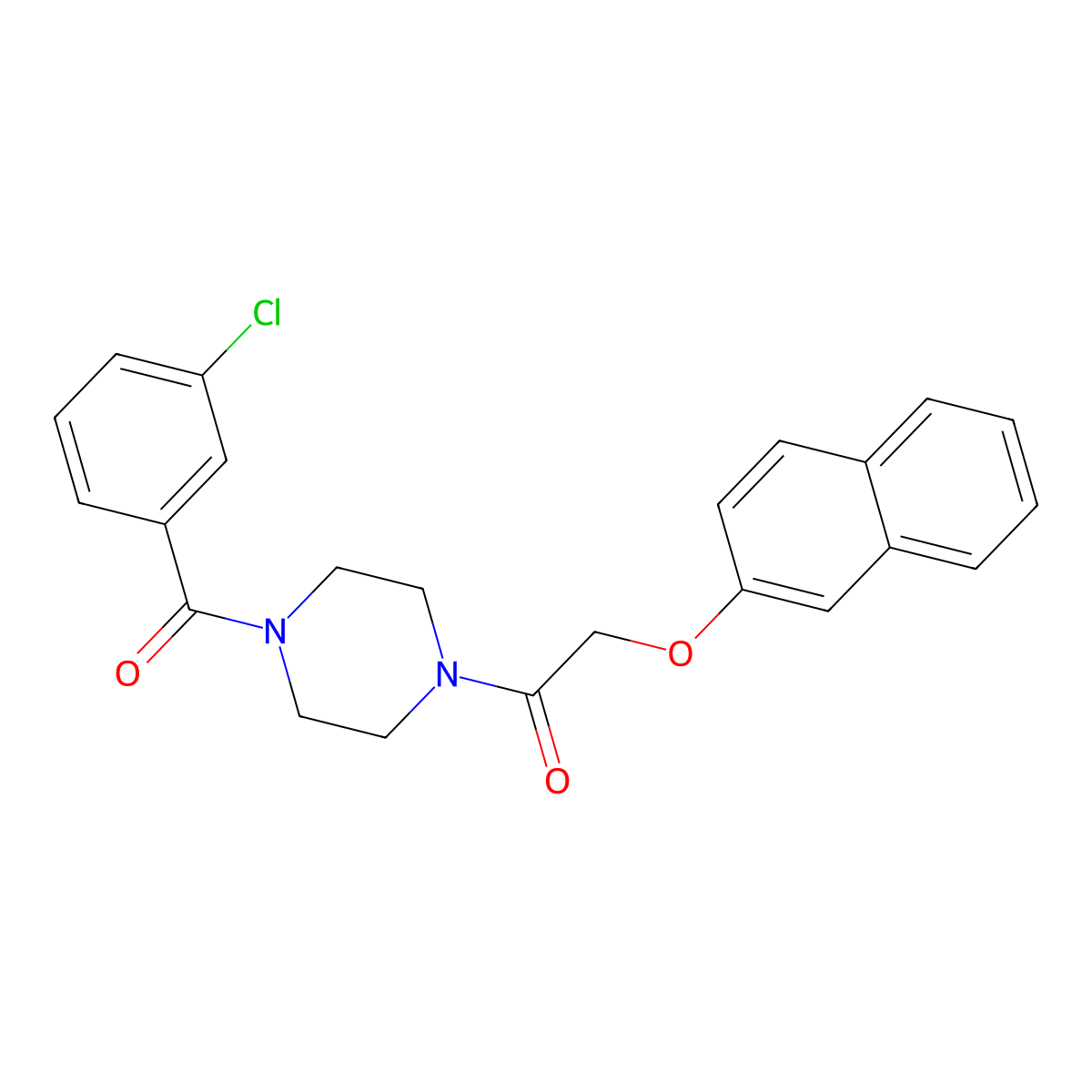 1-[4-(3-Chlorobenzoyl)piperazin-1-yl]-2-naphthalen-2-yloxyethanone molecular structure, CAS 518996-43-5