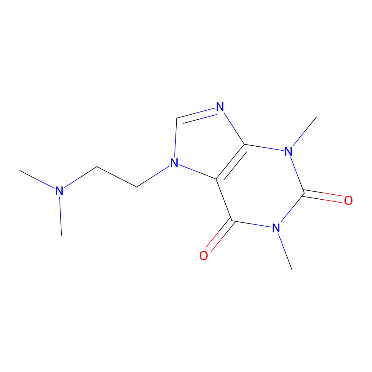 7-(2-(Dimethylamino)ethyl)-3,7-dihydro-1,3-dimethyl-1H-purine-2,6-dione molecular structure, CAS 519-30-2