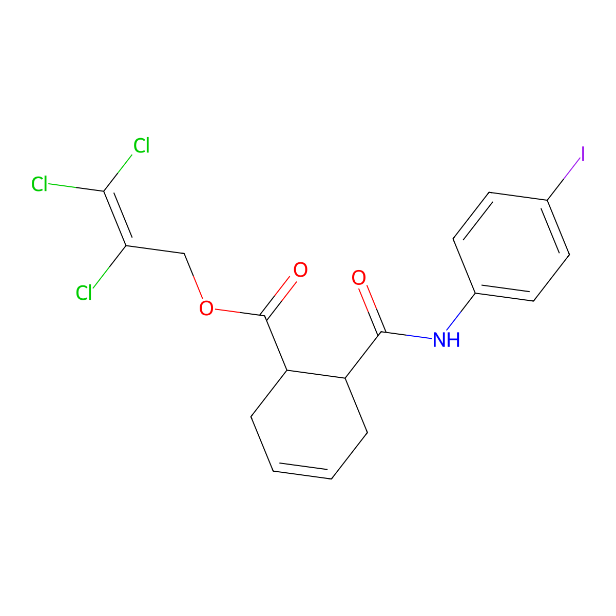 2,3,3-Trichloroprop-2-en-1-yl 6-[(4-iodophenyl)carbamoyl]cyclohex-3-ene-1-carboxylate molecular structure, CAS 5190-21-6