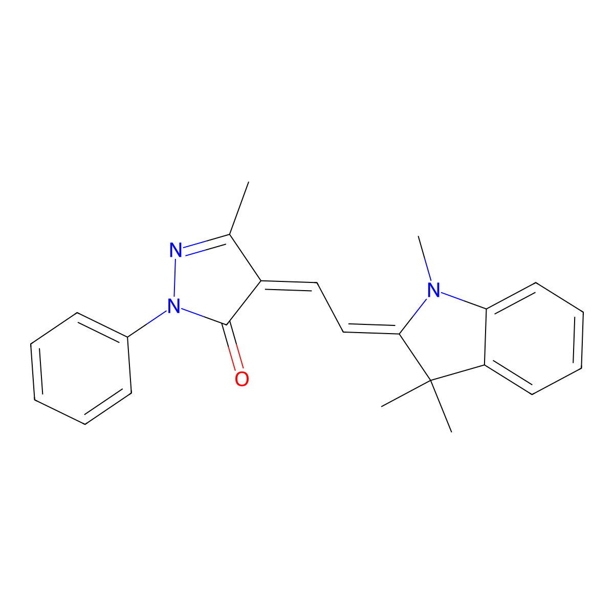 5-Methyl-2-phenyl-4-[2-(1,3,3-trimethylindol-2-ylidene)ethylidene]pyrazol-3-one molecular structure, CAS 5190-63-6