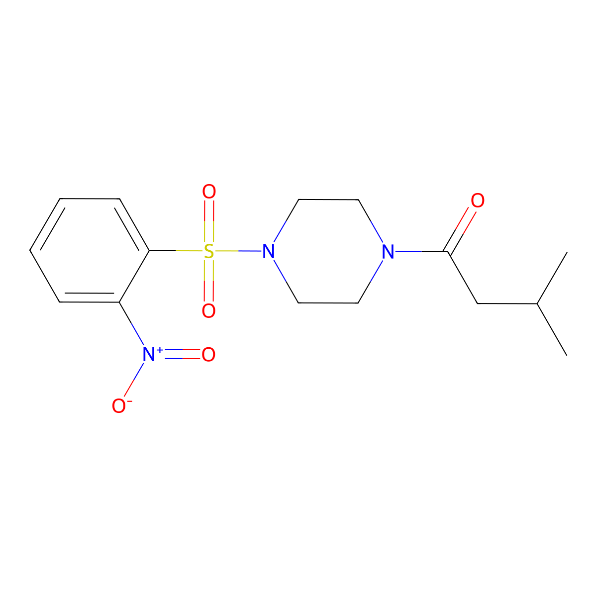 3-Methyl-1-[4-(2-nitrophenyl)sulfonylpiperazin-1-yl]butan-1-one molecular structure, CAS 519005-60-8