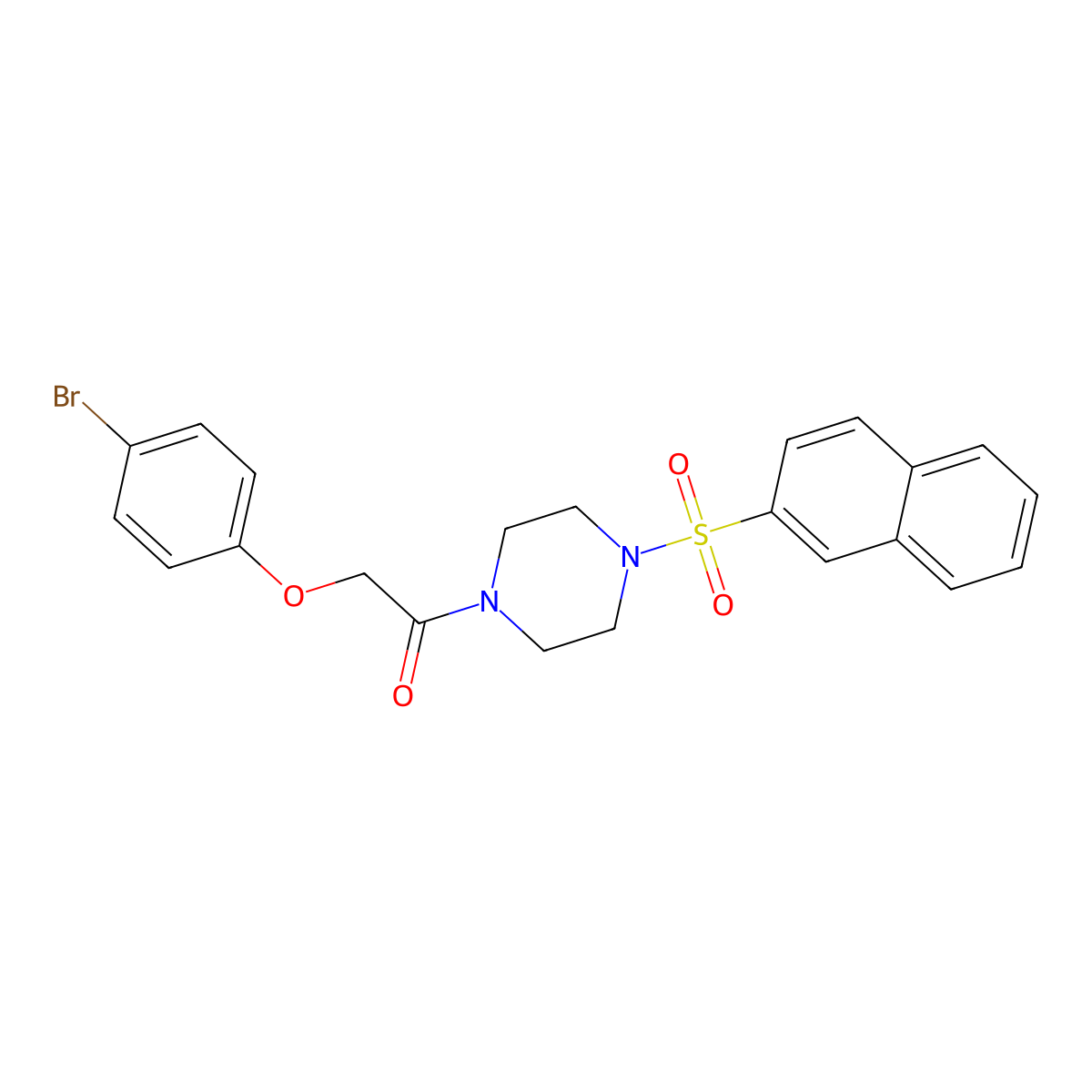 2-(4-Bromophenoxy)-1-(4-naphthalen-2-ylsulfonylpiperazin-1-yl)ethanone molecular structure, CAS 519005-72-2