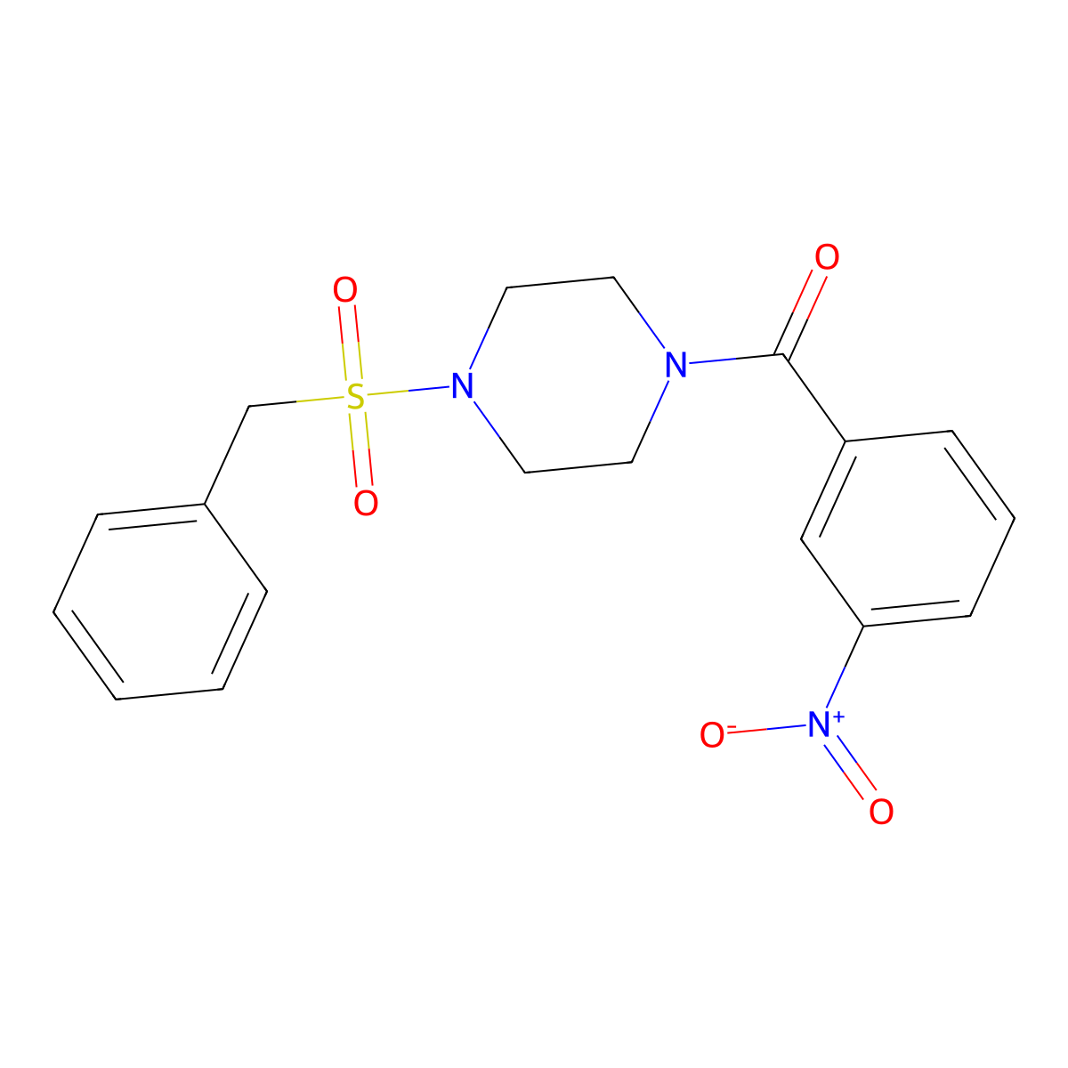 (4-Benzylsulfonylpiperazin-1-yl)-(3-nitrophenyl)methanone molecular structure, CAS 519005-80-2