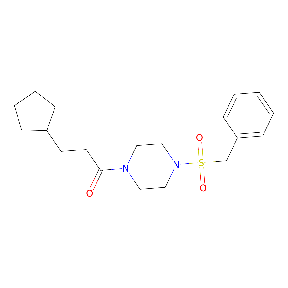 1-(4-Benzylsulfonylpiperazin-1-yl)-3-cyclopentylpropan-1-one molecular structure, CAS 519005-87-9