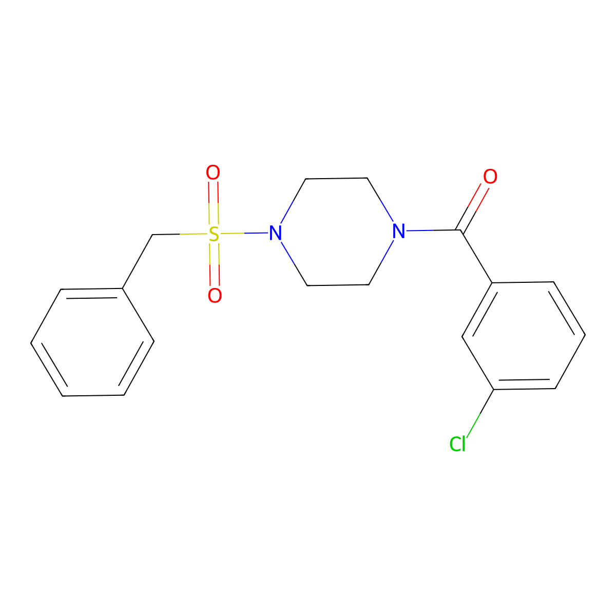 (4-Benzylsulfonylpiperazin-1-yl)-(3-chlorophenyl)methanone molecular structure, CAS 519005-89-1