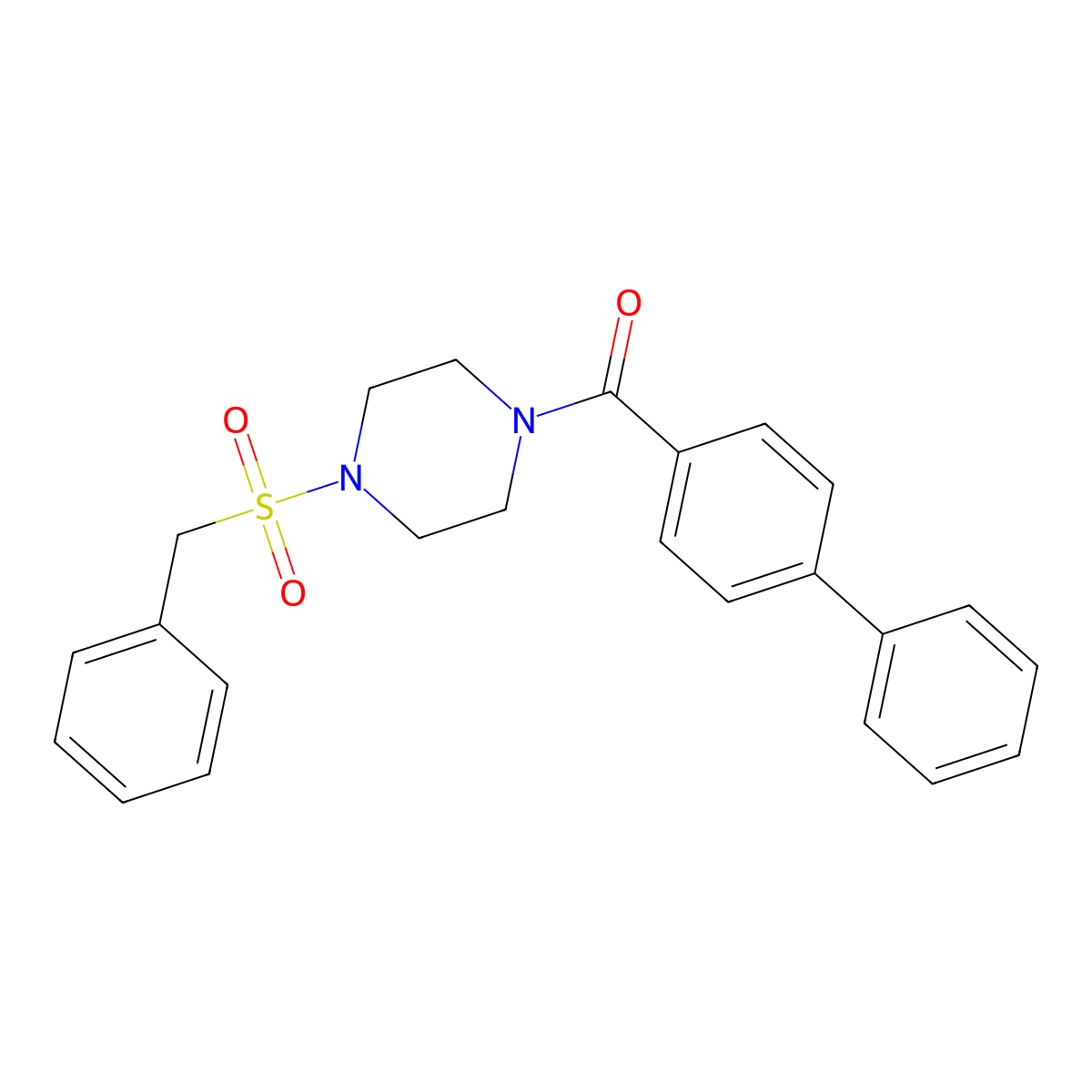(4-Benzylsulfonylpiperazin-1-yl)-(4-phenylphenyl)methanone molecular structure, CAS 519005-93-7