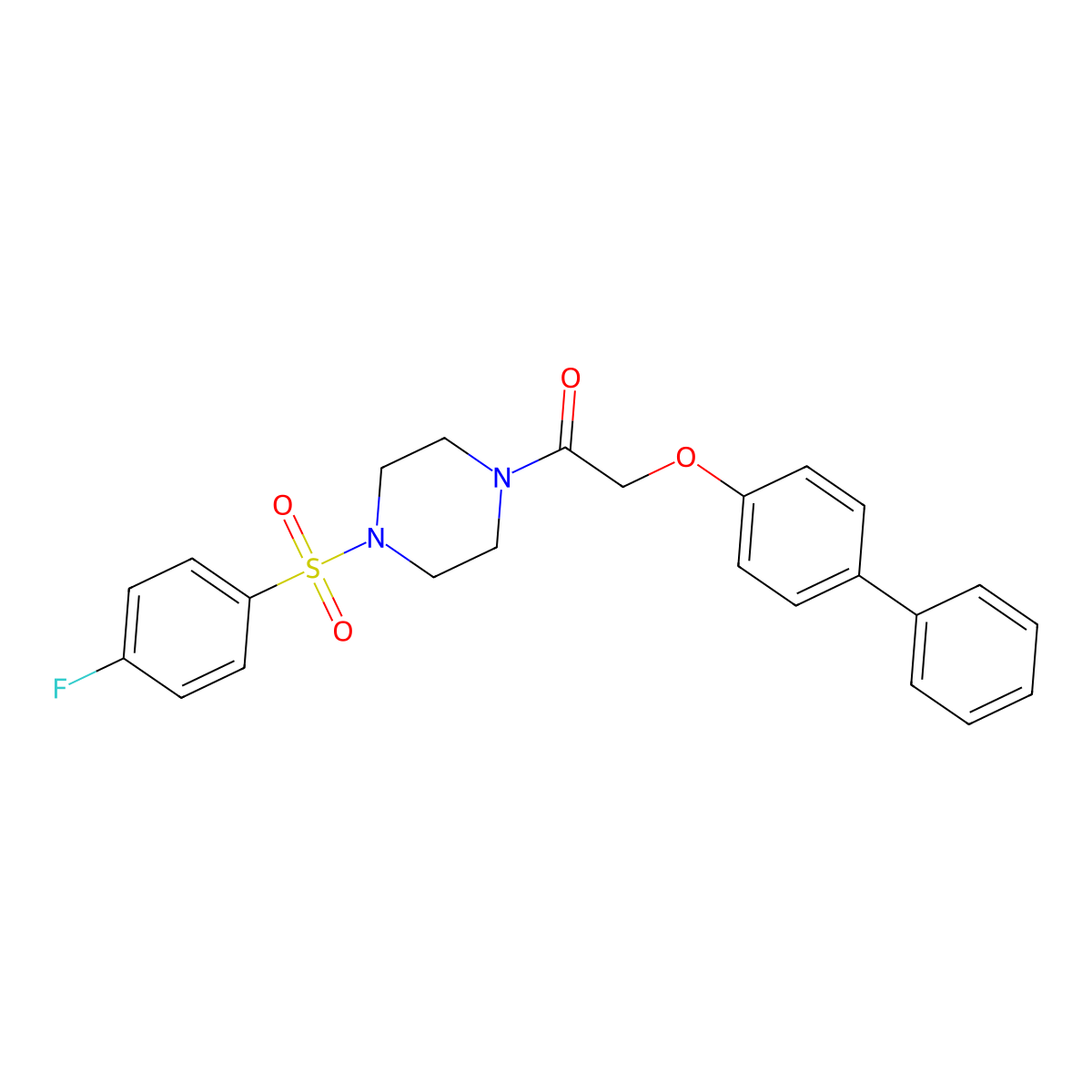 1-[4-(4-Fluorophenyl)sulfonylpiperazin-1-yl]-2-(4-phenylphenoxy)ethanone molecular structure, CAS 519005-95-9
