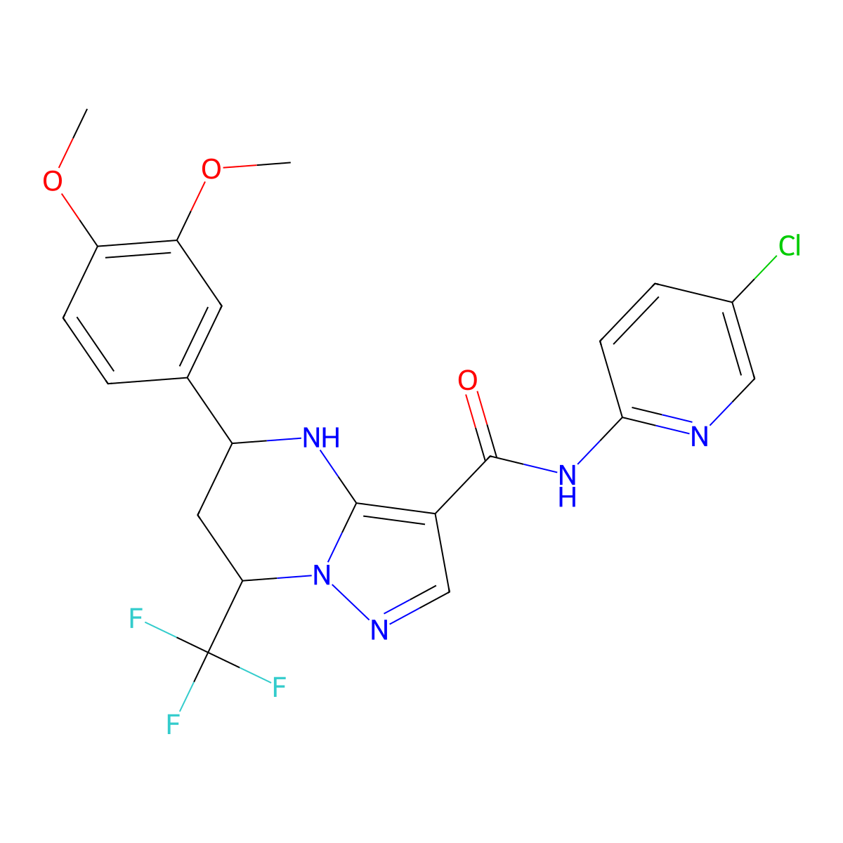 N-(5-chloro-2-pyridinyl)-5-(3,4-dimethoxyphenyl)-7-(trifluoromethyl)-4,5,6,7-tetrahydropyrazolo[1,5-a]pyrimidine-3-carboxamide molecular structure, CAS 519006-38-3