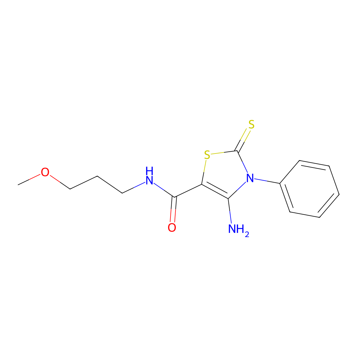 4-amino-N-(3-methoxypropyl)-3-phenyl-2-thioxo-2,3-dihydro-1,3-thiazole-5-carboxamide molecular structure, CAS 519011-70-2