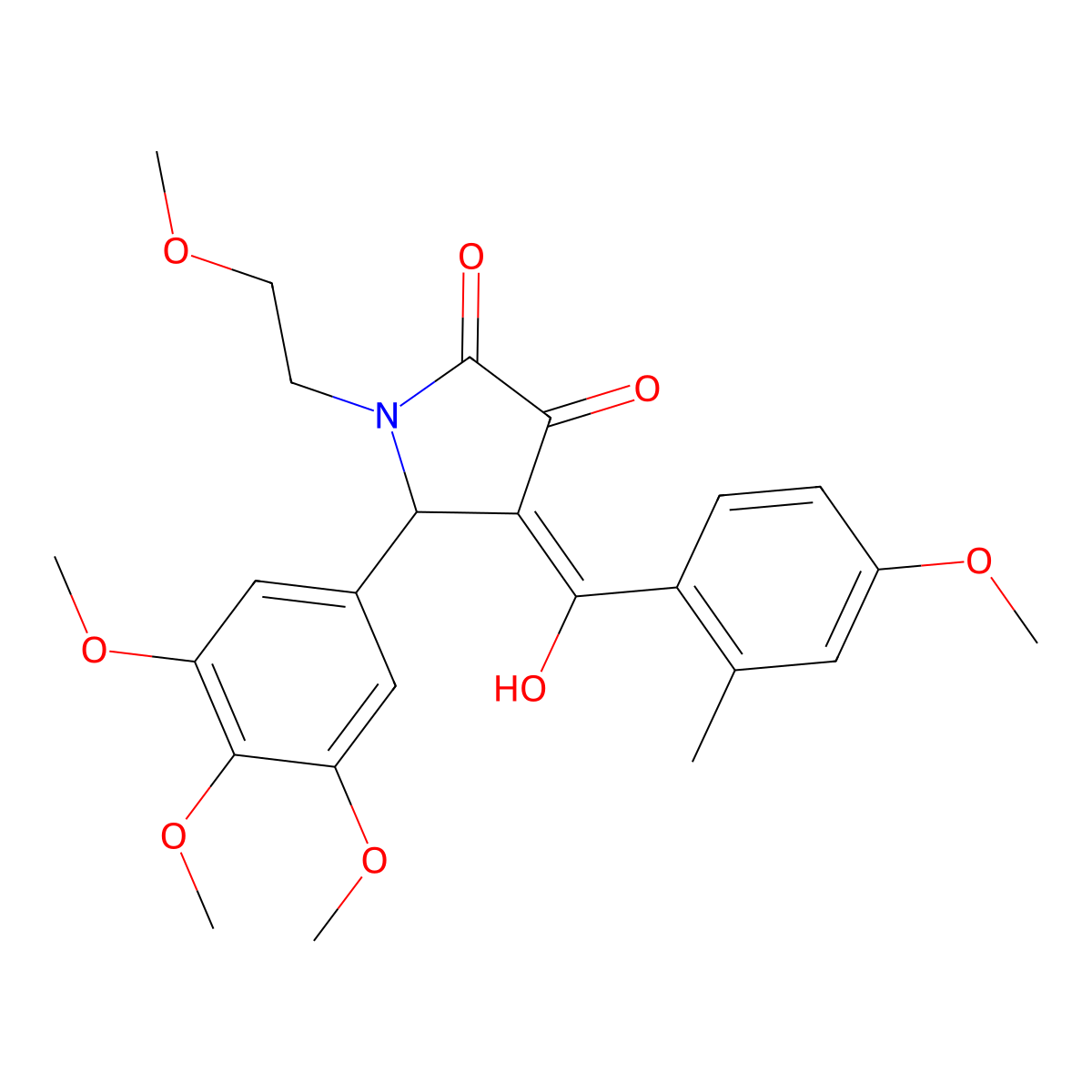 3-hydroxy-4-(4-methoxy-2-methylbenzoyl)-1-(2-methoxyethyl)-5-(3,4,5-trimethoxyphenyl)-2,5-dihydro-1H-pyrrol-2-one molecular structure, CAS 519011-75-7