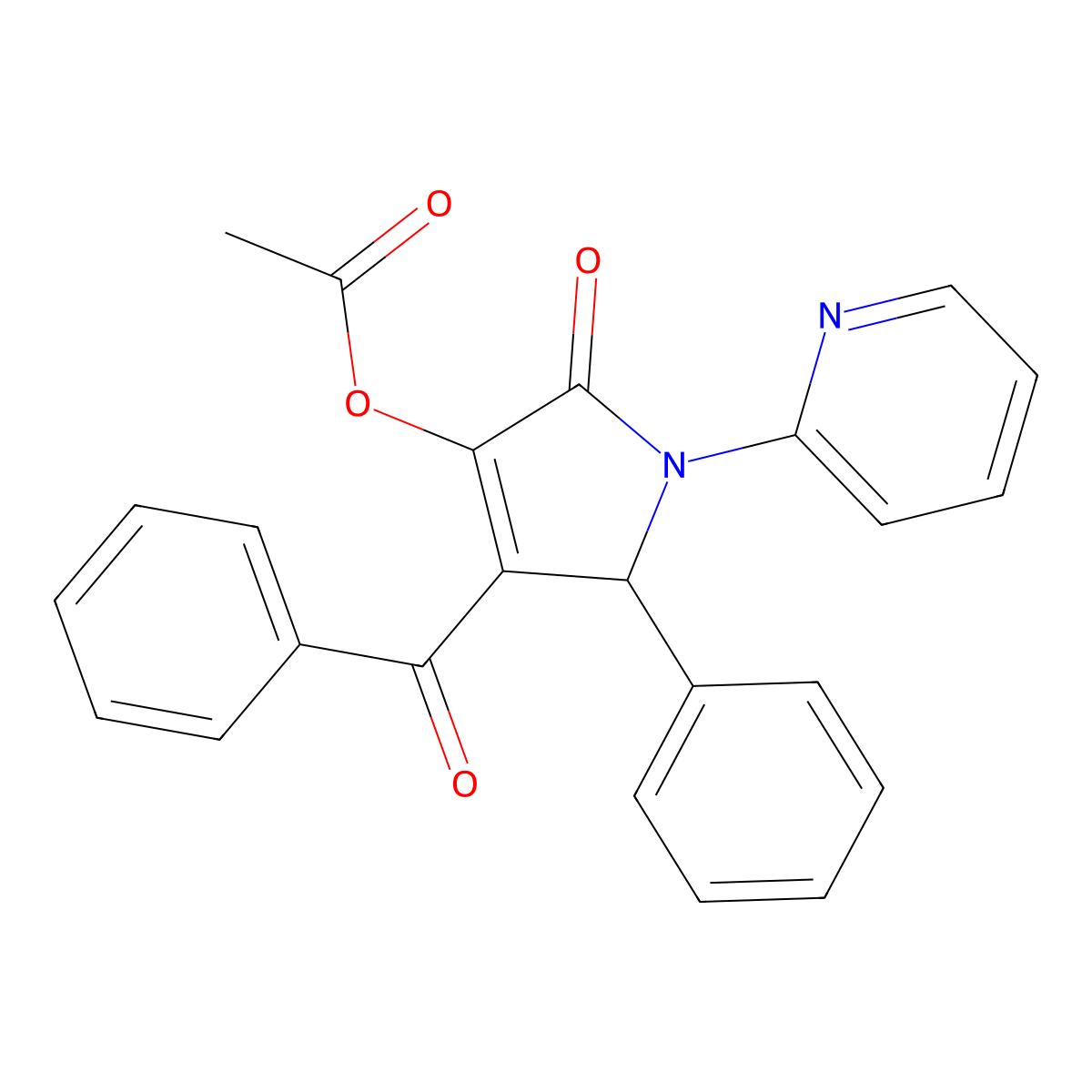 2-oxo-5-phenyl-4-(phenylcarbonyl)-1-(pyridin-2-yl)-2,5-dihydro-1H-pyrrol-3-yl acetate molecular structure, CAS 519012-25-0