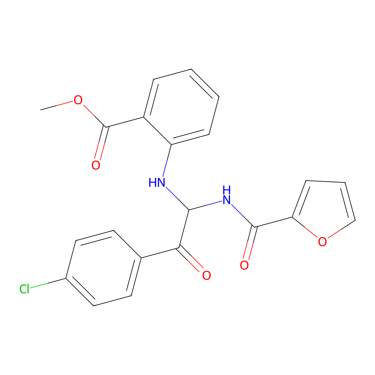 Methyl 2-{[2-(4-chlorophenyl)-1-(2-furoylamino)-2-oxoethyl]amino}benzoate molecular structure, CAS 519012-29-4