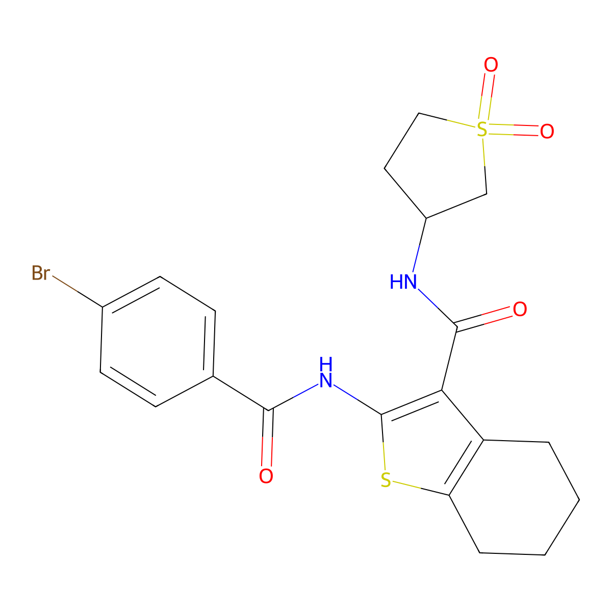 2-{[(4-bromophenyl)carbonyl]amino}-N-(1,1-dioxidotetrahydrothiophen-3-yl)-4,5,6,7-tetrahydro-1-benzothiophene-3-carboxamide molecular structure, CAS 519012-43-2