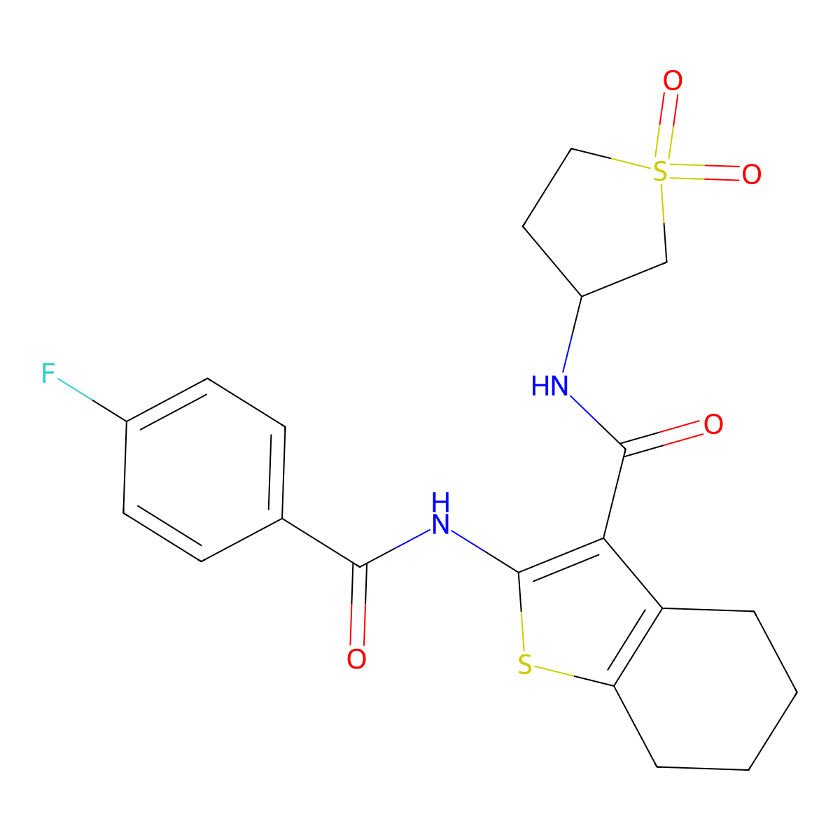 N-(1,1-dioxidotetrahydrothiophen-3-yl)-2-{[(4-fluorophenyl)carbonyl]amino}-4,5,6,7-tetrahydro-1-benzothiophene-3-carboxamide molecular structure, CAS 519012-45-4