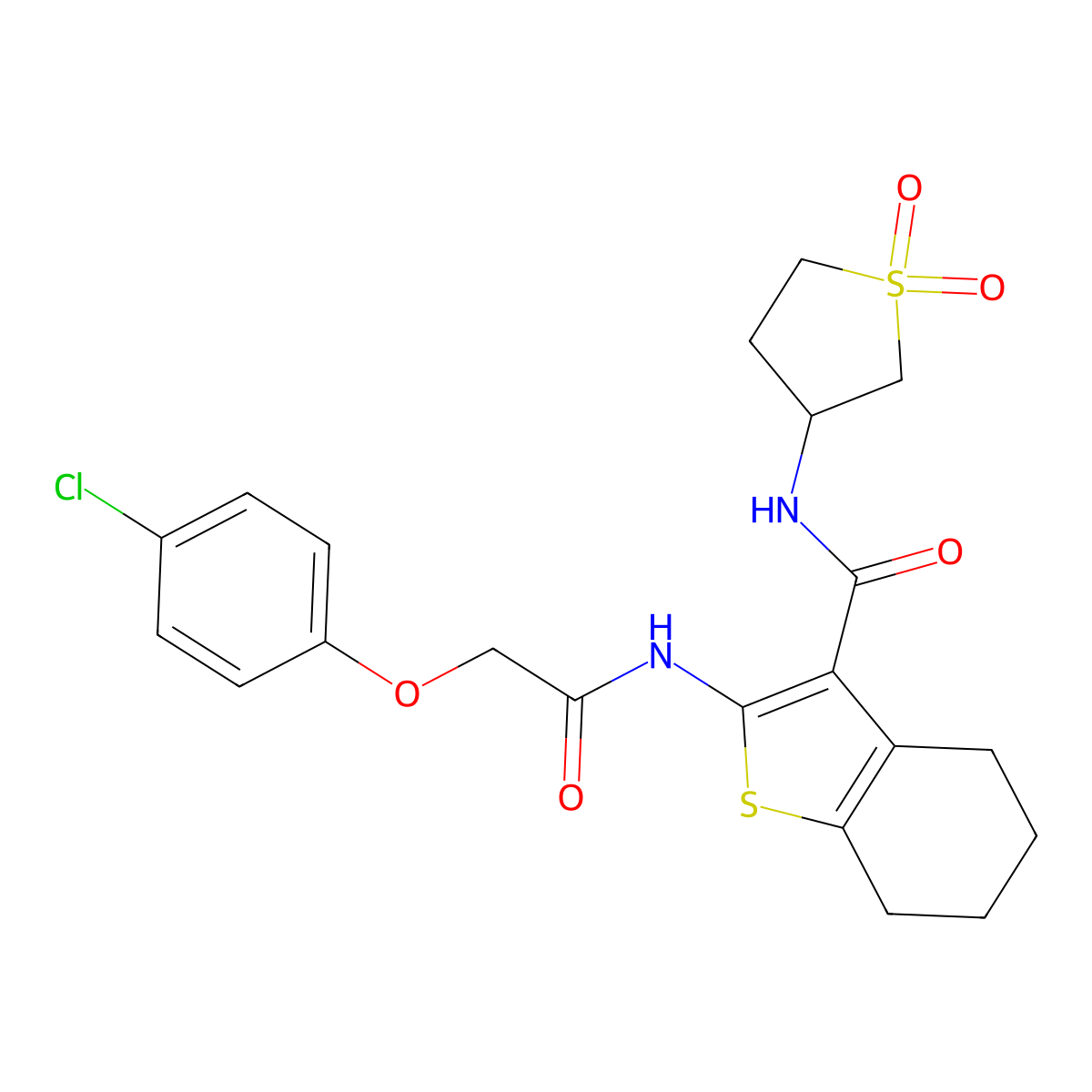 2-{[(4-chlorophenoxy)acetyl]amino}-N-(1,1-dioxidotetrahydro-3-thienyl)-4,5,6,7-tetrahydro-1-benzothiophene-3-carboxamide molecular structure, CAS 519012-47-6