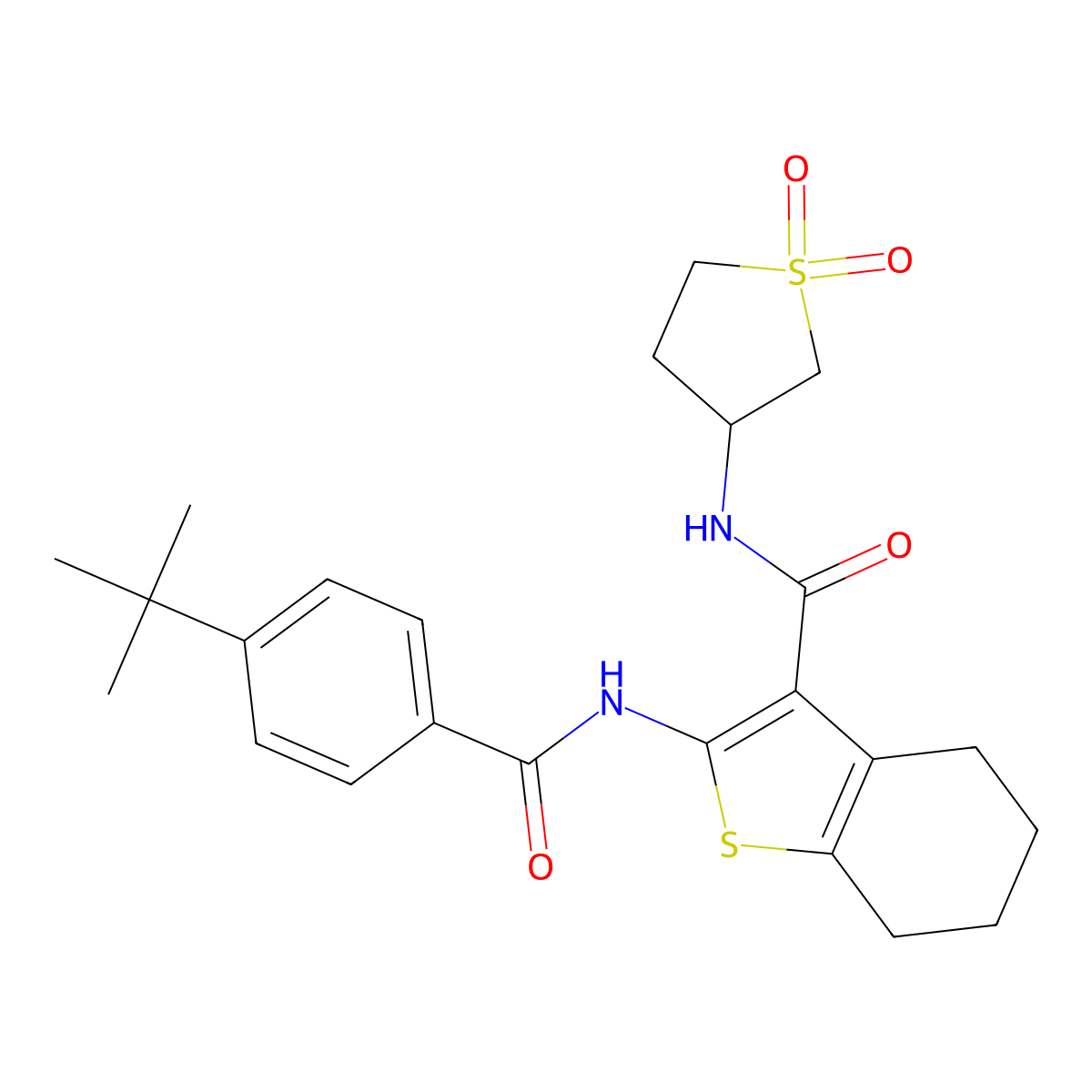 2-[(4-tert-butylbenzoyl)amino]-N-(1,1-dioxothiolan-3-yl)-4,5,6,7-tetrahydro-1-benzothiophene-3-carboxamide molecular structure, CAS 519012-48-7