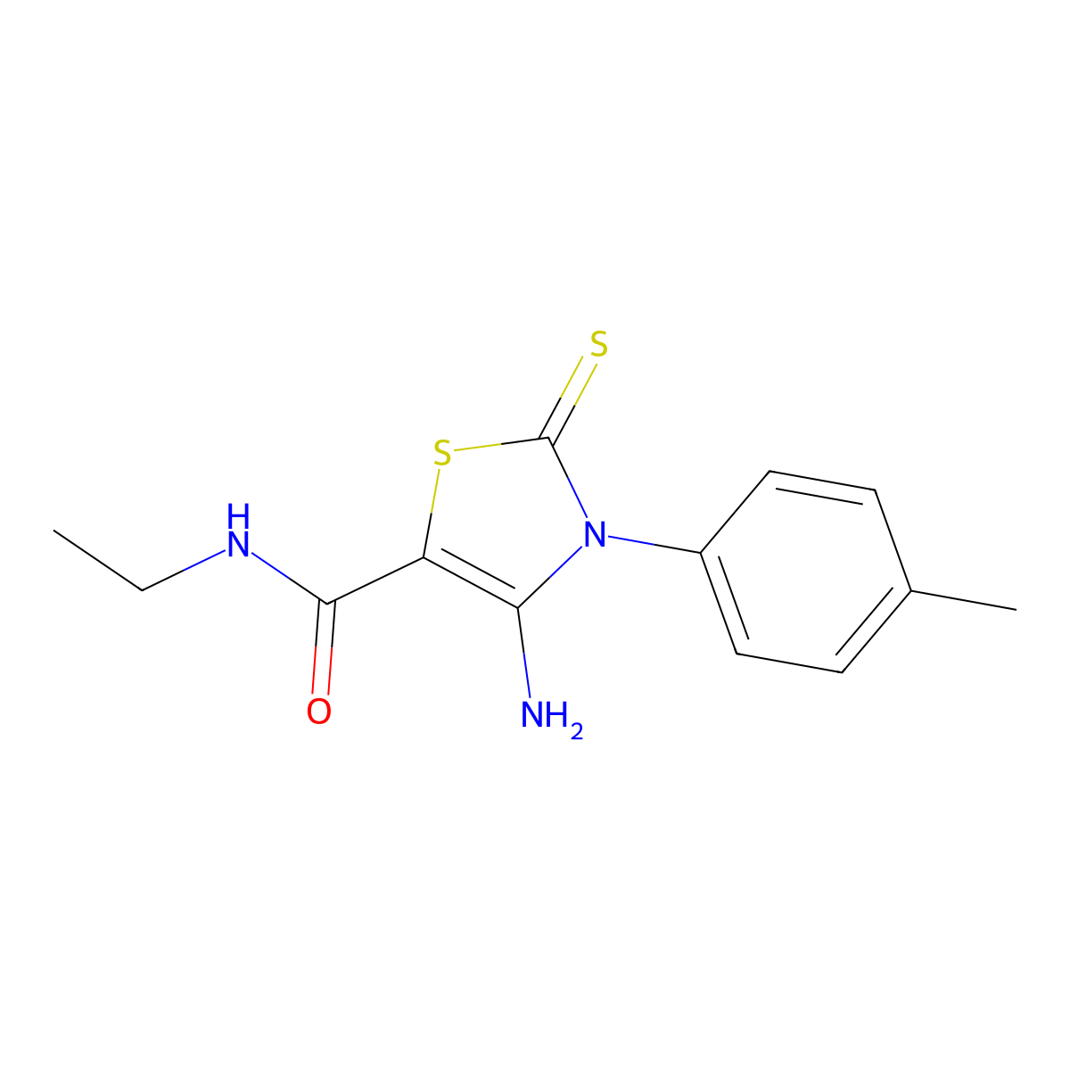 4-amino-N-ethyl-3-(4-methylphenyl)-2-thioxo-2,3-dihydro-1,3-thiazole-5-carboxamide molecular structure, CAS 519013-39-9