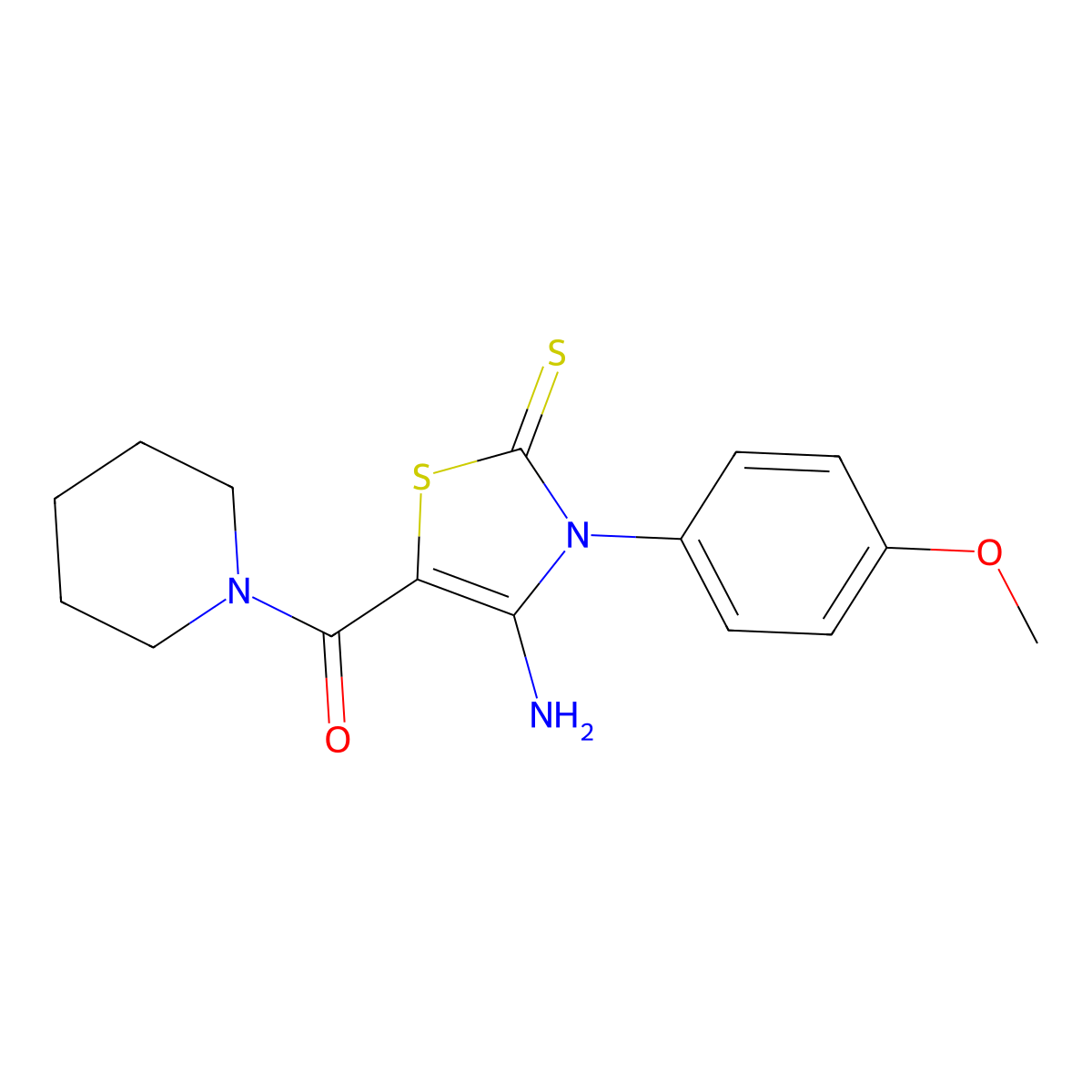 4-Amino-3-(4-methoxyphenyl)-5-(1-piperidinylcarbonyl)-1,3-thiazole-2(3H)-thione molecular structure, CAS 519013-41-3