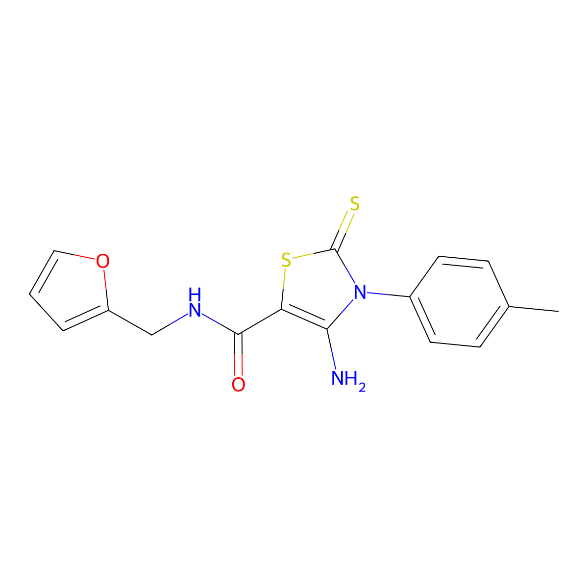 4-amino-N-(2-furylmethyl)-3-(4-methylphenyl)-2-thioxo-2,3-dihydro-1,3-thiazole-5-carboxamide molecular structure, CAS 519013-44-6
