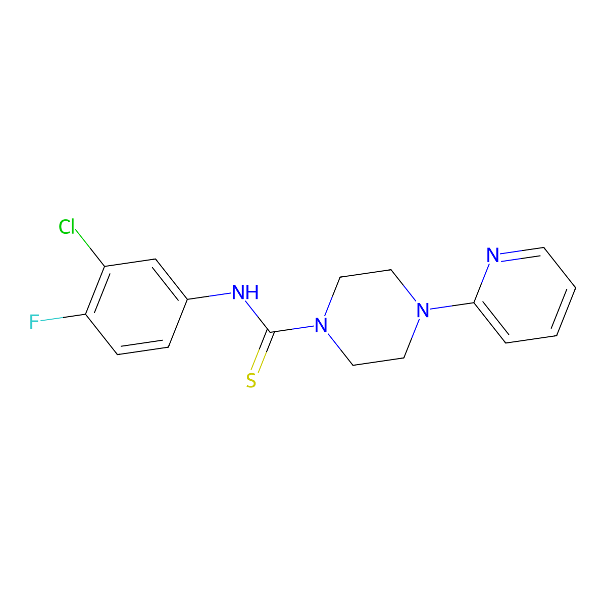N-(3-chloro-4-fluorophenyl)-4-(2-pyridinyl)-1-piperazinecarbothioamide molecular structure, CAS 519015-84-0