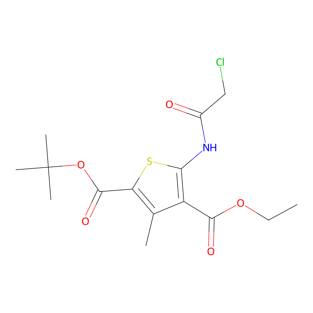 2-Tert-butyl 4-ethyl 5-(2-chloroacetamido)-3-methylthiophene-2,4-dicarboxylate molecular structure, CAS 519016-62-7