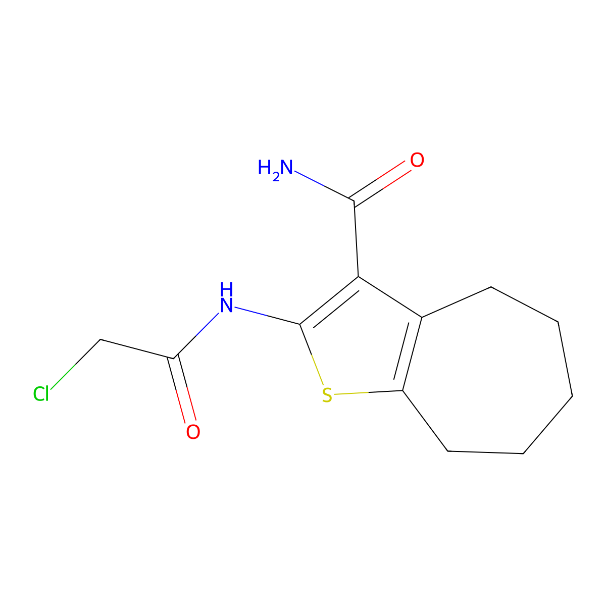 2-[(chloroacetyl)amino]-5,6,7,8-tetrahydro-4H-cyclohepta[b]thiophene-3-carboxamide molecular structure, CAS 519016-70-7