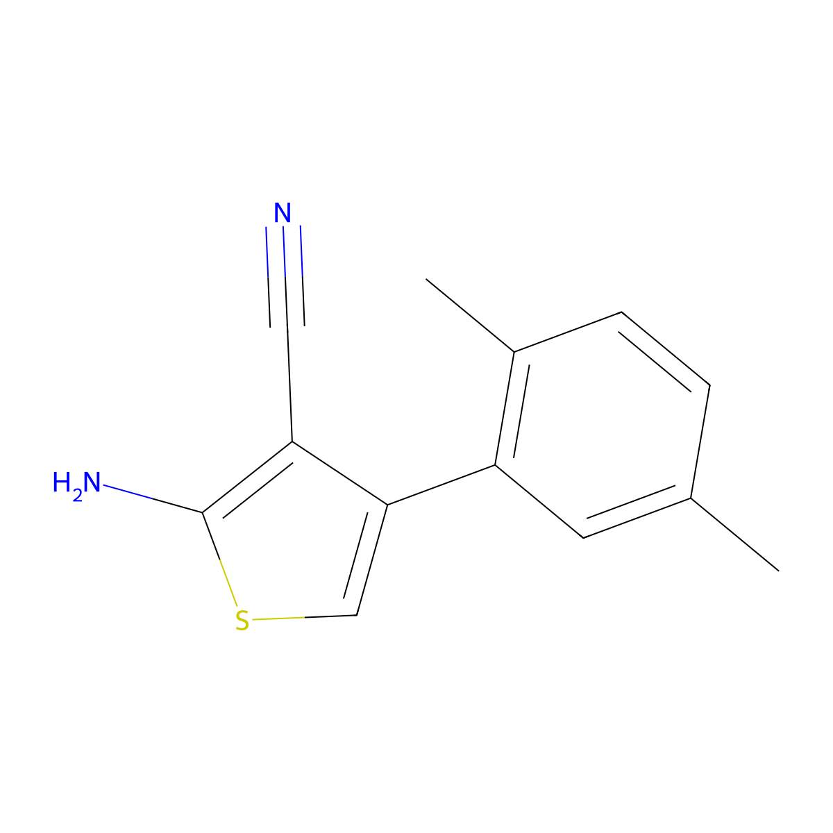 3-Thiophenecarbonitrile, 2-amino-4-(2,5-dimethylphenyl)- molecular structure, CAS 519016-81-0