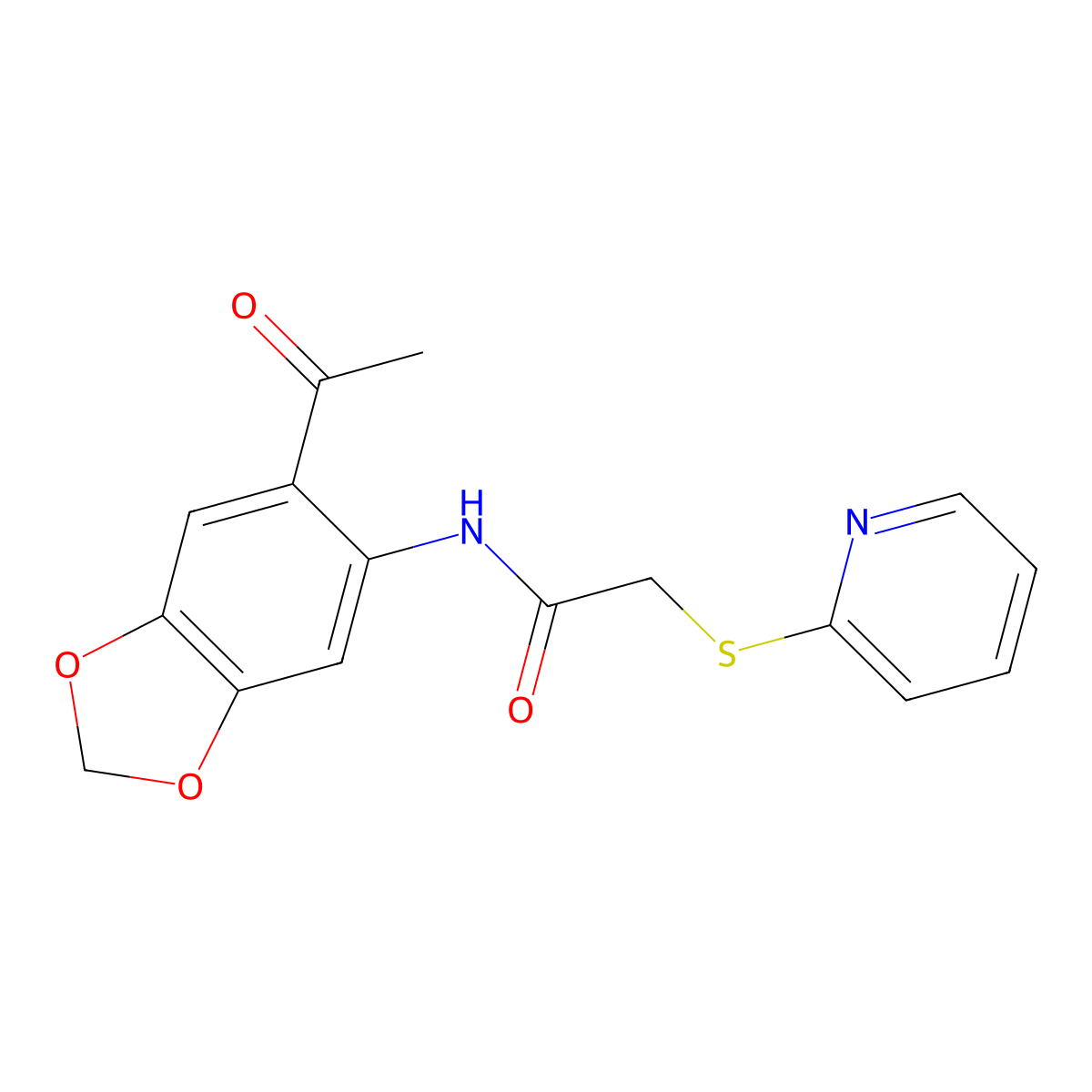N-(6-acetyl-1,3-benzodioxol-5-yl)-2-pyridin-2-ylsulfanylacetamide molecular structure, CAS 519018-15-6