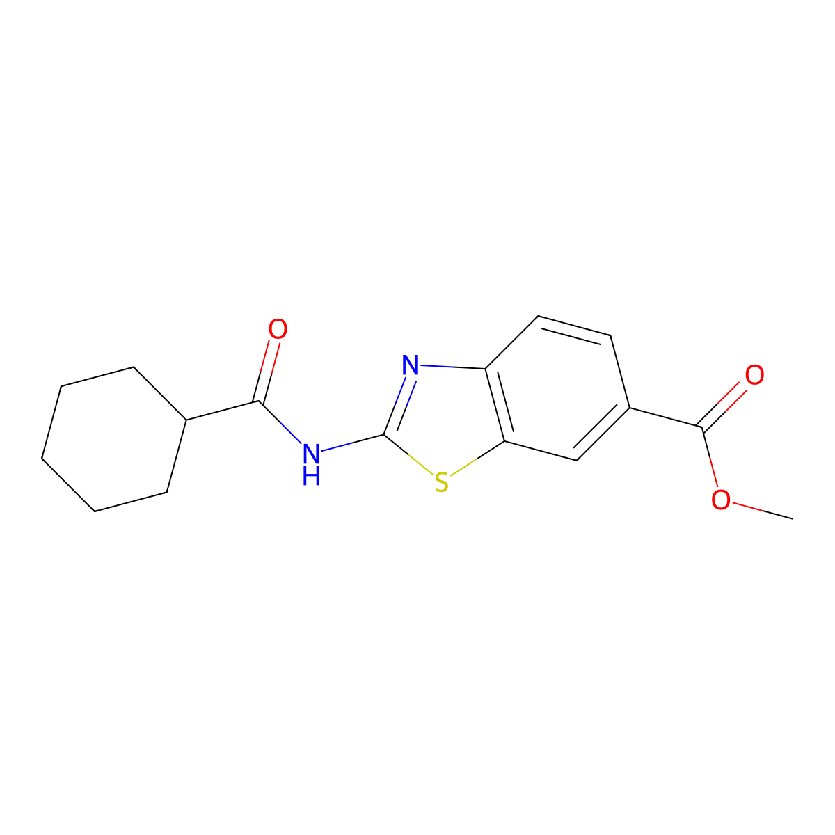 2-[[Cyclohexyl(oxo)methyl]amino]-1,3-benzothiazole-6-carboxylic acid methyl ester molecular structure, CAS 519019-36-4