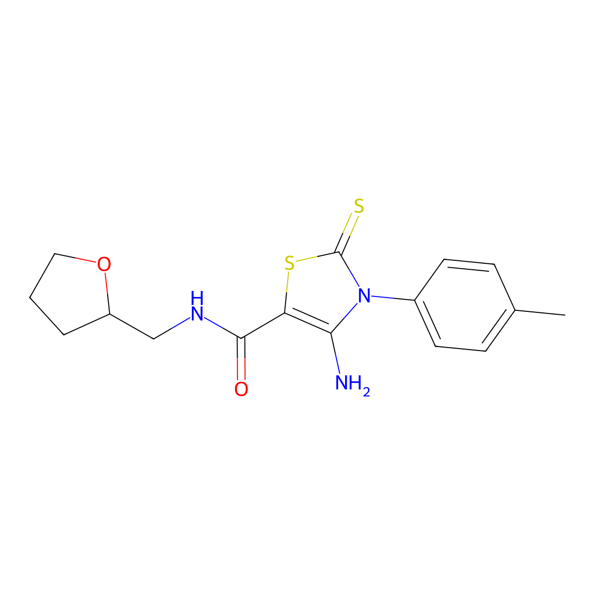 4-amino-3-(4-methylphenyl)-N-(tetrahydrofuran-2-ylmethyl)-2-thioxo-2,3-dihydro-1,3-thiazole-5-carboxamide molecular structure, CAS 519033-87-5