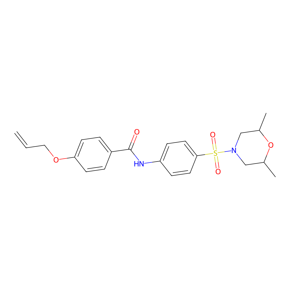 N-{4-[(2,6-dimethylmorpholin-4-yl)sulfonyl]phenyl}-4-(prop-2-en-1-yloxy)benzamide molecular structure, CAS 519034-02-7