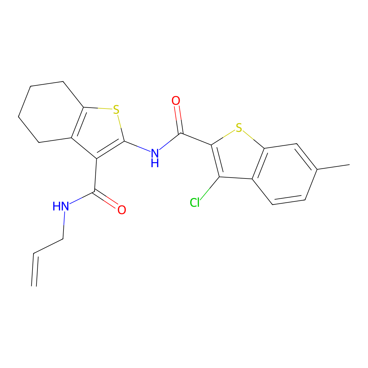 3-chloro-6-methyl-N-[3-(prop-2-enylcarbamoyl)-4,5,6,7-tetrahydro-1-benzothiophen-2-yl]-1-benzothiophene-2-carboxamide molecular structure, CAS 519034-09-4