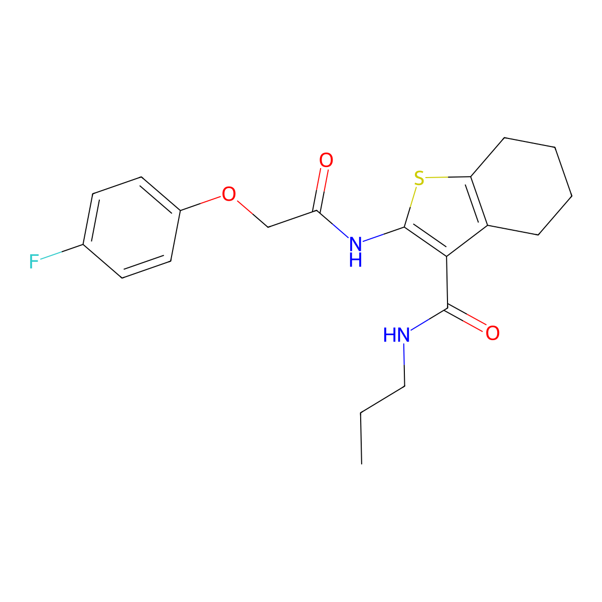 2-(2-(4-fluorophenoxy)acetamido)-N-propyl-4,5,6,7-tetrahydrobenzo[b]thiophene-3-carboxamide molecular structure, CAS 519034-11-8