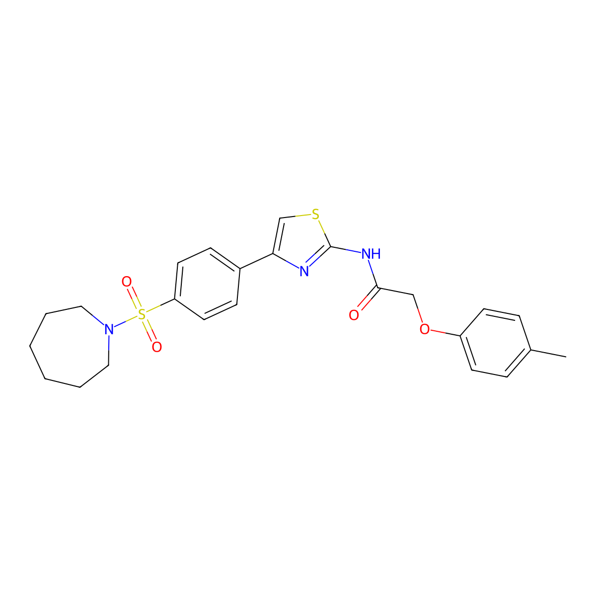 N-{4-[4-(azepan-1-ylsulfonyl)phenyl]-1,3-thiazol-2-yl}-2-(4-methylphenoxy)acetamide molecular structure, CAS 519034-12-9