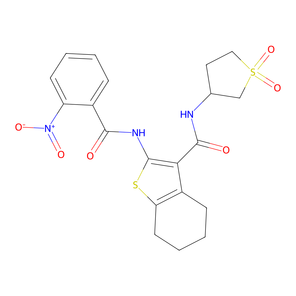 N-(1,1-dioxothiolan-3-yl)-2-[(2-nitrobenzoyl)amino]-4,5,6,7-tetrahydro-1-benzothiophene-3-carboxamide molecular structure, CAS 519034-54-9