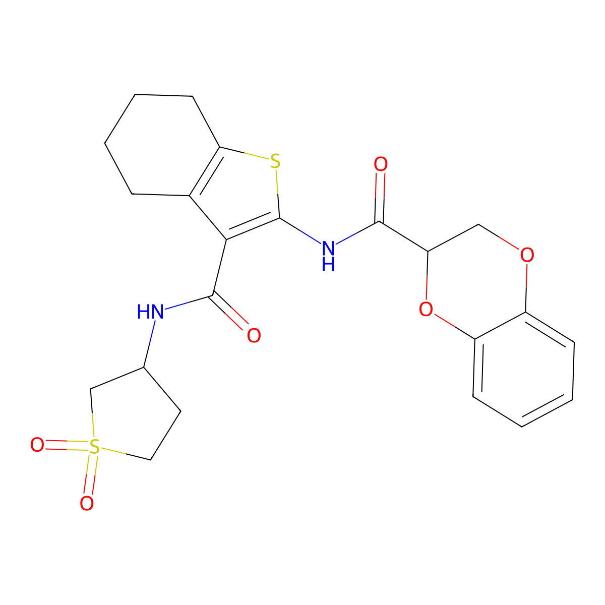 N-[3-[(1,1-dioxothiolan-3-yl)carbamoyl]-4,5,6,7-tetrahydro-1-benzothiophen-2-yl]-2,3-dihydro-1,4-benzodioxine-3-carboxamide molecular structure, CAS 519034-56-1