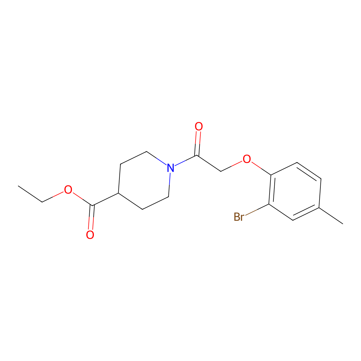 Ethyl 1-[(2-bromo-4-methylphenoxy)acetyl]piperidine-4-carboxylate molecular structure, CAS 519035-28-0
