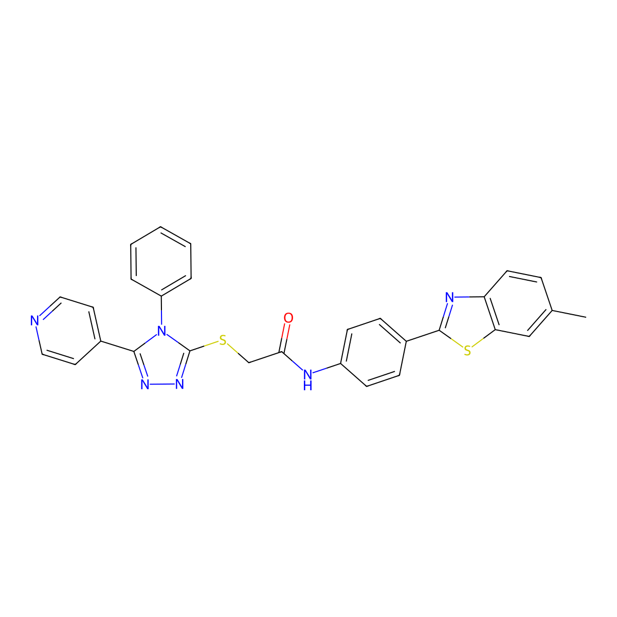 N-[4-(6-methyl-1,3-benzothiazol-2-yl)phenyl]-2-{[4-phenyl-5-(pyridin-4-yl)-4H-1,2,4-triazol-3-yl]sulfanyl}acetamide molecular structure, CAS 519041-51-1