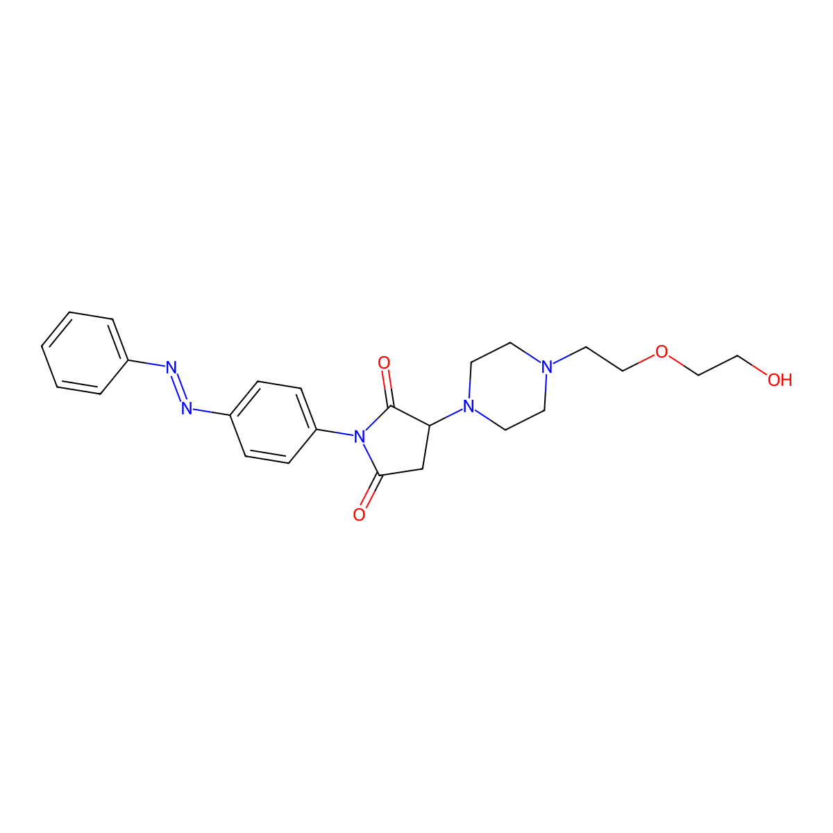 2,5-Pyrrolidinedione, 3-[4-[2-(2-hydroxyethoxy)ethyl]-1-piperazinyl]-1-[4-(2-phenyldiazenyl)phenyl]- molecular structure, CAS 519044-38-3