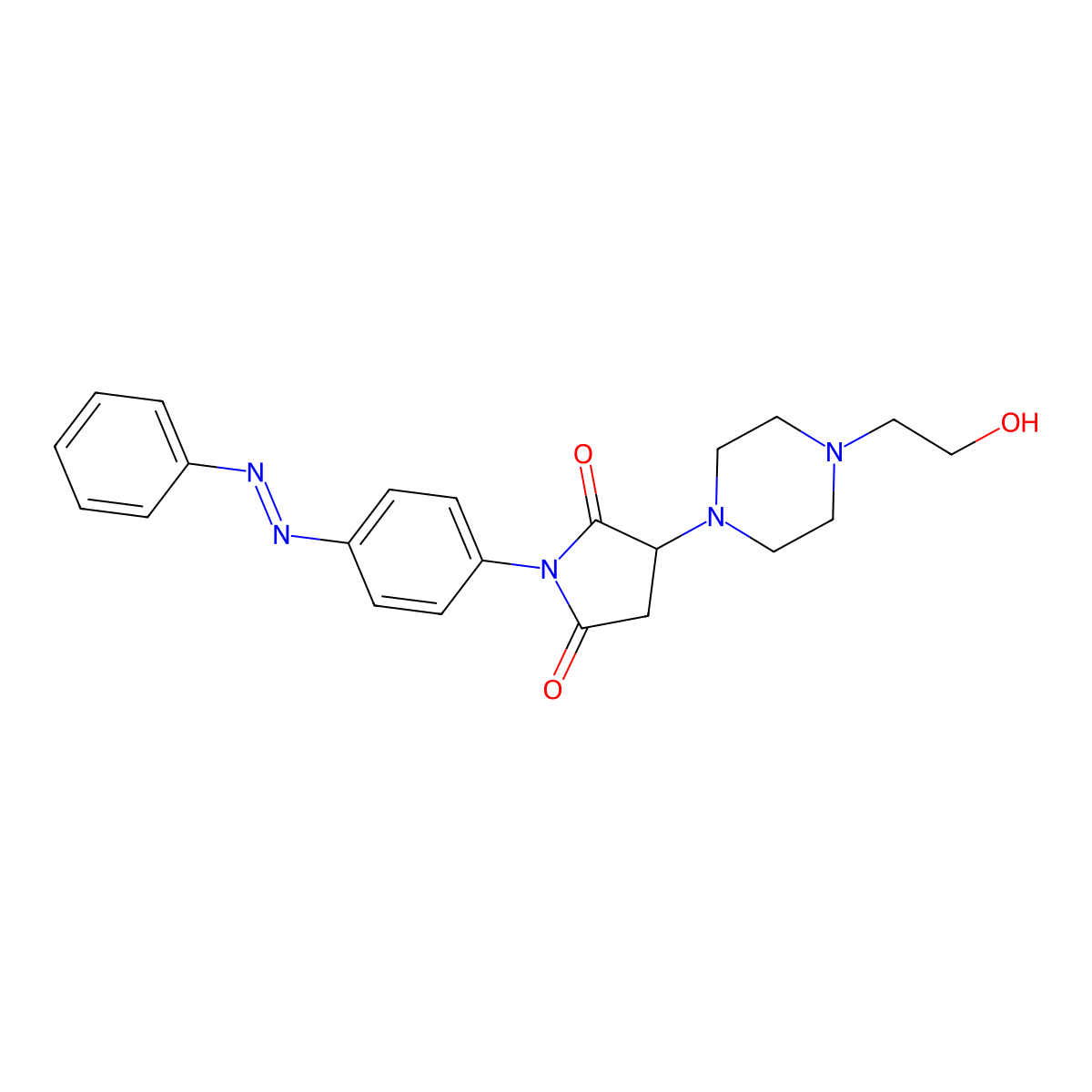 2,5-Pyrrolidinedione, 3-[4-(2-hydroxyethyl)-1-piperazinyl]-1-[4-(2-phenyldiazenyl)phenyl]- molecular structure, CAS 519044-39-4