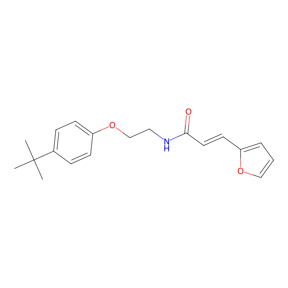 2-Propenamide, N-(2-(4-(1,1-dimethylethyl)phenoxy)ethyl)-3-(2-furanyl)- molecular structure, CAS 519044-88-3