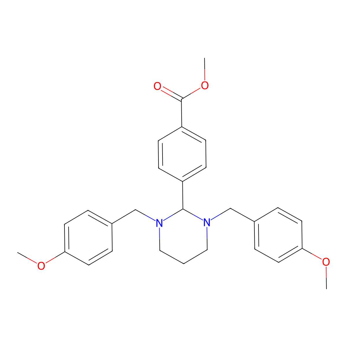 Methyl 4-(1,3-bis(4-methoxybenzyl)hexahydropyrimidin-2-yl)benzoate molecular structure, CAS 519044-90-7